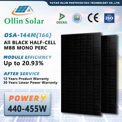 پانل های خورشیدی تک کریستالی تمام مشکی 440W 445W 450W 455W 460W پنل های خورشیدی نیمه سلولی کیت پنل خورشیدی برای خانه ها
